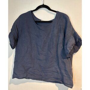 Elena Baldi Boxy Top Small Blue Minimalist Artsy Oversized Linen Feel Coastal